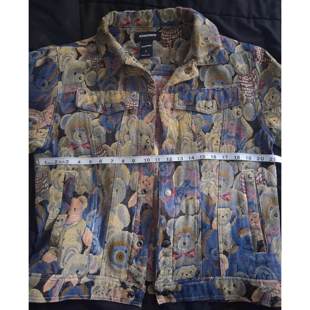 Kindred Men Teddy Bear Tapestry Jacquard 2 Piece Set Trucker Jacket Pants Blue L